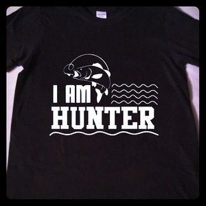 Handcrafted vinyl print fishing hunters tee